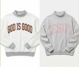 J4. "God is Good/Jesus" Heather Grey/Pink Reversible Mock Neck Sweatshirt